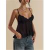 image:imageSOLY HUX Womens Summer Lace Cami Tops Deep V Neck Spaghetti Strap Sheer Peplum Camisole TopPlain Black