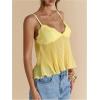 image:imageSOLY HUX Womens Summer Lace Cami Tops Deep V Neck Spaghetti Strap Sheer Peplum Camisole TopPure Yellow