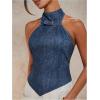 image:imageSOLY HUX Womens Summer Tank Tops Mock Neck Sleeveless Asymmetrical Hem Casual Going Out TopPlain Blue