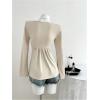 image:imageSOLY HUX Womens Twist Front Peplum Tops Long Sleeve Sweetheart Neck Tee Ruffle Hem T ShirtPlain Apricot
