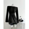 image:imageSOLY HUX Womens Twist Front Peplum Tops Long Sleeve Sweetheart Neck Tee Ruffle Hem T ShirtPure Black