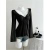 image:imageSOLY HUX Womens Twist Front Peplum Tops Long Sleeve Sweetheart Neck Tee Ruffle Hem T ShirtPure Black