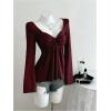 image:imageSOLY HUX Womens Twist Front Peplum Tops Long Sleeve Sweetheart Neck Tee Ruffle Hem T ShirtPure Burgundy