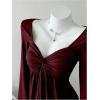 image:imageSOLY HUX Womens Twist Front Peplum Tops Long Sleeve Sweetheart Neck Tee Ruffle Hem T ShirtPure Burgundy