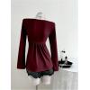 image:imageSOLY HUX Womens Twist Front Peplum Tops Long Sleeve Sweetheart Neck Tee Ruffle Hem T ShirtPure Burgundy