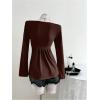 image:imageSOLY HUX Womens Twist Front Peplum Tops Long Sleeve Sweetheart Neck Tee Ruffle Hem T ShirtPure Coffee Brown