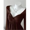 image:imageSOLY HUX Womens Twist Front Peplum Tops Long Sleeve Sweetheart Neck Tee Ruffle Hem T ShirtPure Coffee Brown