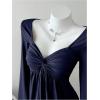 image:imageSOLY HUX Womens Twist Front Peplum Tops Long Sleeve Sweetheart Neck Tee Ruffle Hem T ShirtPure Dark Blue
