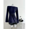 image:imageSOLY HUX Womens Twist Front Peplum Tops Long Sleeve Sweetheart Neck Tee Ruffle Hem T ShirtPure Dark Blue