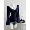 image:imageSOLY HUX Womens Twist Front Peplum Tops Long Sleeve Sweetheart Neck Tee Ruffle Hem T ShirtPure Dark Blue