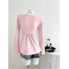image:imageSOLY HUX Womens Twist Front Peplum Tops Long Sleeve Sweetheart Neck Tee Ruffle Hem T ShirtPure Pink