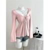 image:imageSOLY HUX Womens Twist Front Peplum Tops Long Sleeve Sweetheart Neck Tee Ruffle Hem T ShirtPure Pink