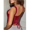 image:imageSOLY HUX Womens Y2K Vintage Strapless Overbust Corset Top Corset Boned LaceUp Back Bodyshaper Crop Bandeau TopPlain Red