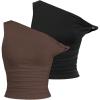 image:imageSOLY HUX Womens 2 Piece Tank Top Asymmetrical Neck Twist Ruched Sleeveless Going Out TopsBlack and Brown