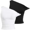 image:imageSOLY HUX Womens 2 Piece Tank Top Asymmetrical Neck Twist Ruched Sleeveless Going Out TopsBlack and White