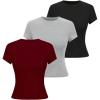 image:imageSOLY HUX Womens 3 Pack T Shirt Crew Neck Short Sleeve Tee Slim Fitted Casual Summer Basic TopsBlack Grey Red