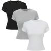 image:imageSOLY HUX Womens 3 Piece Crew Neck T Shirts Summer Short Sleeve Tight Dressy Casual TopsBlack and Grey and White