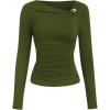 image:imageSOLY HUX Womens Asymmetrical Neck Long Sleeve T Shirt Ruched Slim Fitted Tee Fall Going Out TopsPure Dark Green