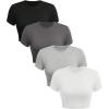 image:imageSOLY HUX Womens Basic TShirts Crew Neck Short Sleeve Fitted Tees 4 Packs Crop TopsBlack Grey White