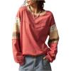 image:imageSOLY HUX Womens Boho Floral T Shirt Crew Neck Long Sleeve Patched Tee Casual Loose Fit TopsRed Floral