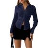 image:imageSOLY HUX Womens Button Down Ruched Blouse Long Sleeve Shirts Slim Fit Aesthetic TopsDark Blue