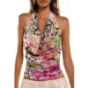 image:imageSOLY HUX Womens Cowl Neck Halter Tops Mesh Floral Deep V Neck Draped Front Backless Summer Going Out Crop Tank TopsFloral Printed