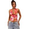 image:imageSOLY HUX Womens Cowl Neck Halter Tops Mesh Floral Deep V Neck Draped Front Backless Summer Going Out Crop Tank TopsRed and Yellow Floral