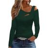 image:imageSOLY HUX Womens Cut Out Cold Shoulder Tops Long Sleeve Fitted Asymmetrical Going Out T ShirtsPure Dark Green