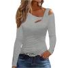image:imageSOLY HUX Womens Cut Out Cold Shoulder Tops Long Sleeve Fitted Asymmetrical Going Out T ShirtsPure Grey