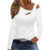 image:imageSOLY HUX Womens Cut Out Cold Shoulder Tops Long Sleeve Fitted Asymmetrical Going Out T ShirtsPure White