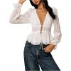 image:imageSOLY HUX Womens Deep V Neck Blouse Floral Embroidery Tie Front Long Sleeve Peplum Ruffle Hem Shirt Fall TopsPure White