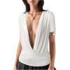 image:imageSOLY HUX Womens Deep V Neck T Shirts Short Sleeve Draped Fitted Sexy Tops Summer Date Night OutfitPlain White