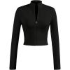 image:imageSOLY HUX Womens Full Zip Workout Running Crop Tops Athletic Jacket Long Sleeve Yoga Cropped Tee ShirtsSolid Black