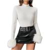 image:imageSOLY HUX Womens Fuzzy Mock Neck T Shirt Long Sleeve Fitted Ribbed Knit Tee TopsPure White