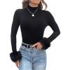 image:imageSOLY HUX Womens Fuzzy Mock Neck T Shirt Long Sleeve Fitted Ribbed Knit Tee TopsSolid Black