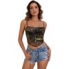 image:imageSOLY HUX Womens Graphic Figure Ruffled Bust Bustier Renaissance Cami Top Sleeveless Slim Fit Y2K Corset Crop TopsMulti Graphic