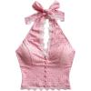 image:imageSOLY HUX Womens Lace Halter Top Deep V Open Back Crop Tank Going Out Vest Shirts Coquette ClothesPlain Pink