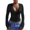 image:imageSOLY HUX Womens Lace Long Sleeve Tops Deep V Neck Tight T Shirts Going Out OutfitsPure Black