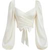 image:imageSOLY HUX Womens Lantern Long Sleeve Wrap Ruched Bow Tie Blouse Sweetheart Neck Satin Going Out Crop TopsPlain White
