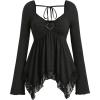 image:imageSOLY HUX Womens Long Sleeve Peplum Tops Babydoll Lace Sweetheart Neck Ruffle Asymmetrical Tee Fall Going Out T ShirtSolid Black