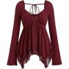 image:imageSOLY HUX Womens Long Sleeve Peplum Tops Babydoll Lace Sweetheart Neck Ruffle Asymmetrical Tee Fall Going Out T ShirtSolid Burgundy