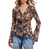 image:imageSOLY HUX Womens Long Sleeve Shirts Boho Floral Print Blouses Button Down V Neck Fitted TopsBlack Floral