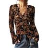 image:imageSOLY HUX Womens Long Sleeve Shirts Boho Floral Print Blouses Button Down V Neck Fitted TopsBlack Flowers