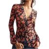 image:imageSOLY HUX Womens Long Sleeve Shirts Boho Floral Print Blouses Button Down V Neck Fitted TopsBlack Multi