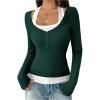 image:imageSOLY HUX Womens Long Sleeve Shirts Y2K Going Out Tops Halter Neck Slim Fitted Henley T Shirts Fall ClothesDark Green