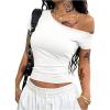 image:imageSOLY HUX Womens Off The Shoulder Top Short Sleeve Fitted Tee Vintage Y2k Asymmetrical T ShirtPure White