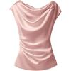 image:imageSOLY HUX Womens Satin Blouse Ruched Cowl Neck Elegant Shirt Summer Tops Work Office OutfitsSolid Pink