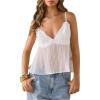 image:imageSOLY HUX Womens Summer Lace Cami Tops Deep V Neck Spaghetti Strap Sheer Peplum Camisole TopPure White