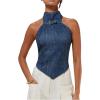 image:imageSOLY HUX Womens Summer Tank Tops Mock Neck Sleeveless Asymmetrical Hem Casual Going Out TopPlain Blue