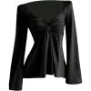 image:imageSOLY HUX Womens Twist Front Peplum Tops Long Sleeve Sweetheart Neck Tee Ruffle Hem T ShirtPure Black